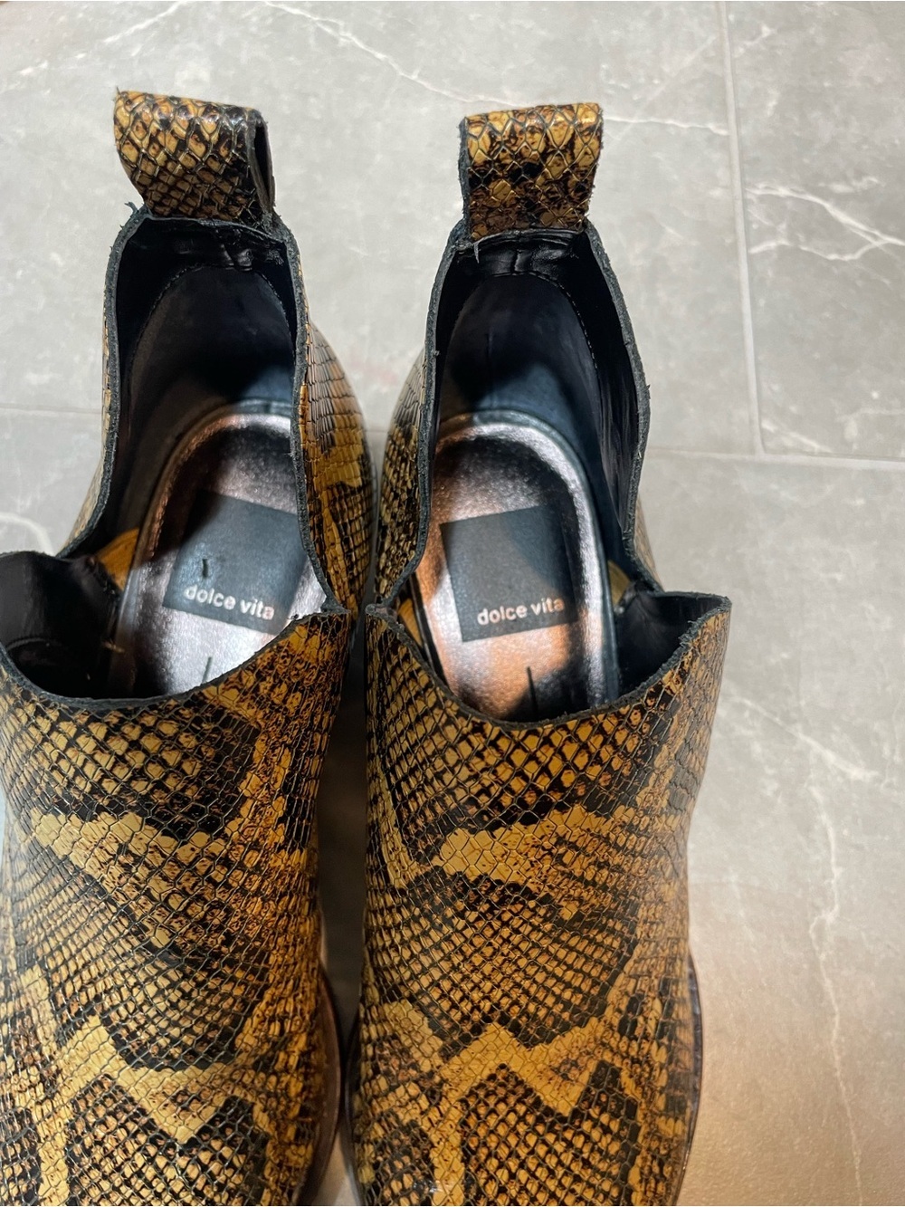 Dolce Vita Sonni Snake-Print Pointed Ankle Booties - Yellow/Brown - Picture 3 of 7
